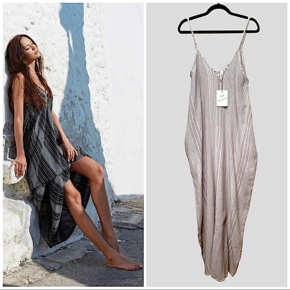 Elan Dresses | Elan | Resort Wear Cotton Boho Stripe Maxi Dress | Color: Cream/White | Size: L | Willsin's Closet